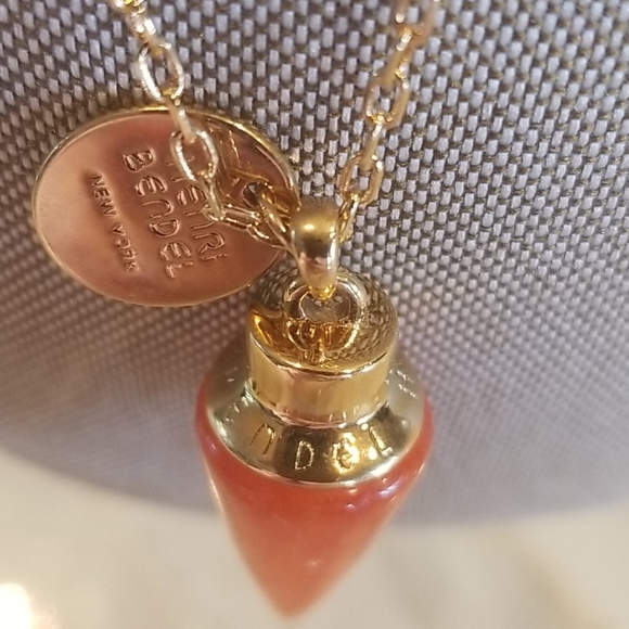 Henri Bendel gold w/ gemstone necklace & earrings - Picture 3 of 10